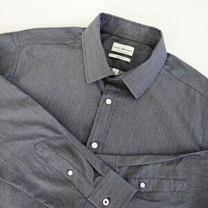 LUCKY BRAND Men's L 16/16.5, 32/33 Slim Fit Long Sleeve Shirt Blue/Gray Heather